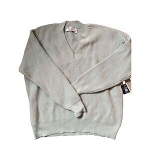 RD Style Light Green Ribbed V-Neck Sweater Cozy Oversized Knit‎ Pullover L/G